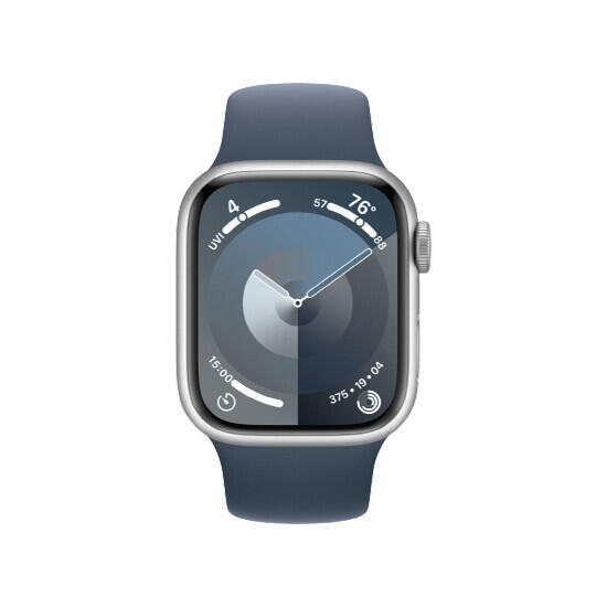 Apple Watch Series 9 GPS 45mm Silver Aluminum Case With Storm Blue Sport Band MR9D3 S/M