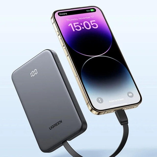 Ugreen 10000mAh 20W Power Bank with Built-in Cable 75161B Grey