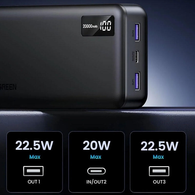 Ugreen 20000mAh Type-C USB Fast Charging Power Bank 95424B Black