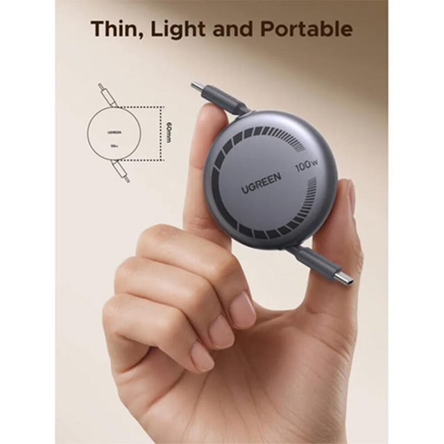 Ugreen Type-c to Type-c 100W PD Fast Charging Retractable Cable 65905 Grey/Black