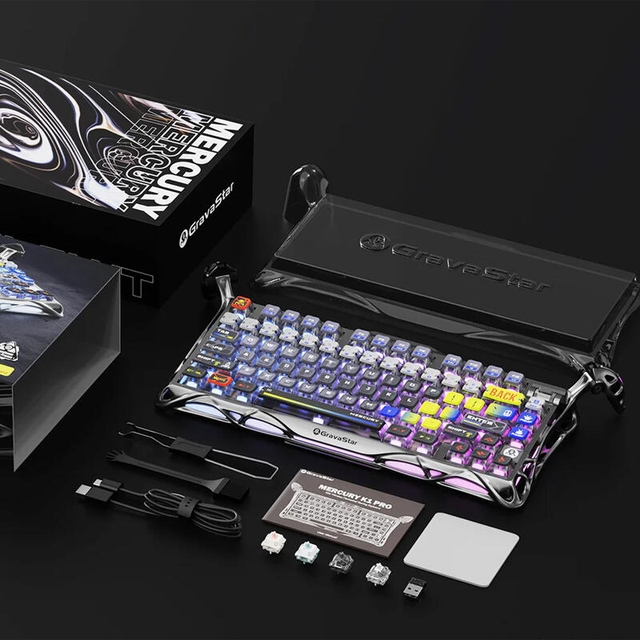 GravaStar Gaming Keyboard Mercury K1 Pro 75% Wireless Mechanical Interstellar Silver