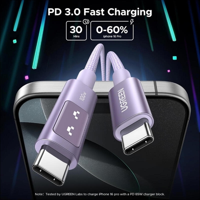 Ugreen Uno 100W Type-C to Type-C Fast Charging Cable 2m 65216 Purple