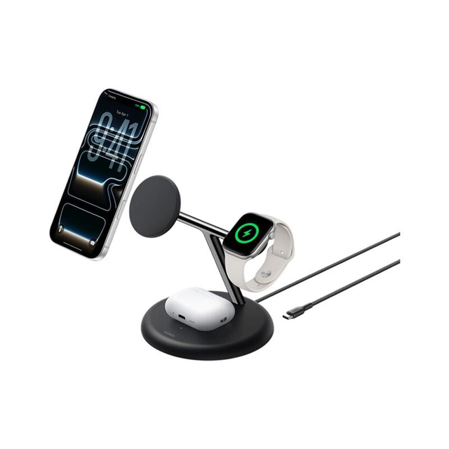 Belkin 3-in-1 25w Magnetic Wireless Charging Stand with QI2 WIZ050kqBK Black