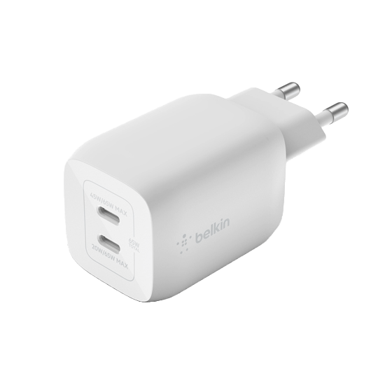 Belkin 65W Dual USB-C GaN Wall Charger With PPS White