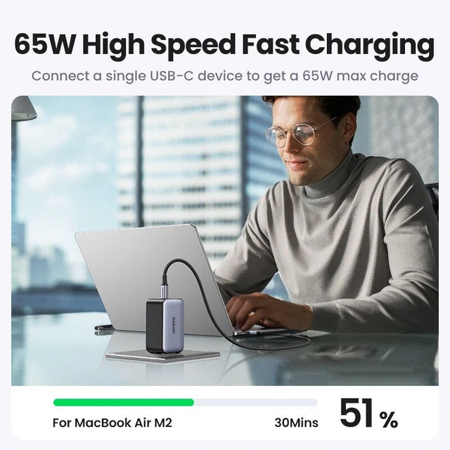 Ugreen 65W USB C GaN Charger 3 Ports 10335 Grey