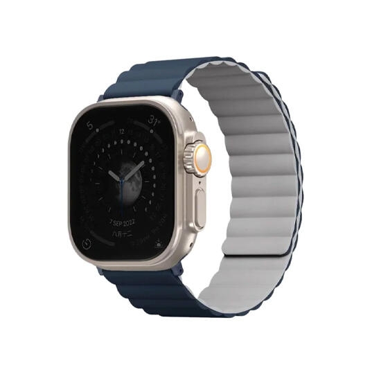 Uniq Revix Reversible Magnetic Apple Watch Strap 49/45/44/42Mm Storm Blue/ Chalk Grey