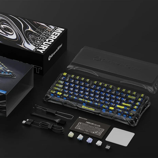 GravaStar Gaming Keyboard Mercury K1 Lite 75% Wireless Mechanical Transparent Black