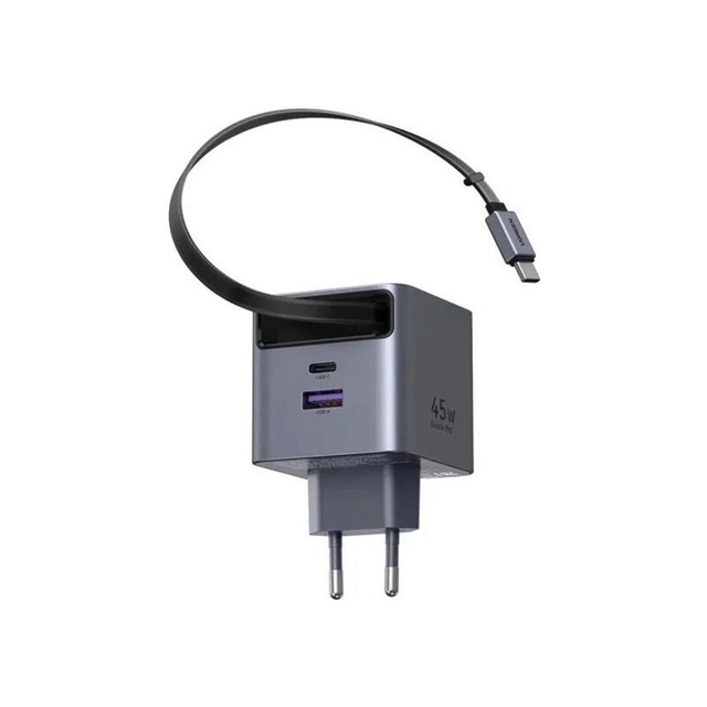 Ugreen 45W GaN Fast Charger With Retractable Cable 65822 Grey