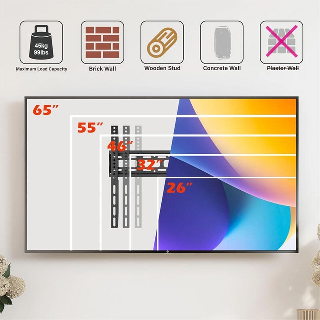 TV Wall Mount T52 Fixed 26 to 65 inches Black