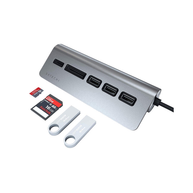 Satechi Type-C Aluminum USB 3.0 Hub & Card Reader ST-TCHCRM Space Grey