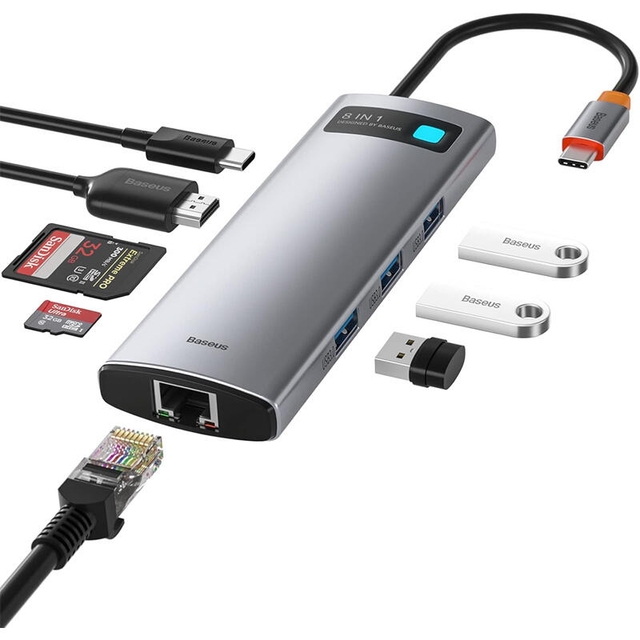 Baseus Metal Gleam Series 8-in-1 Multifunctional Type-C HUB Docking Station CAHUB-CV0G Grey