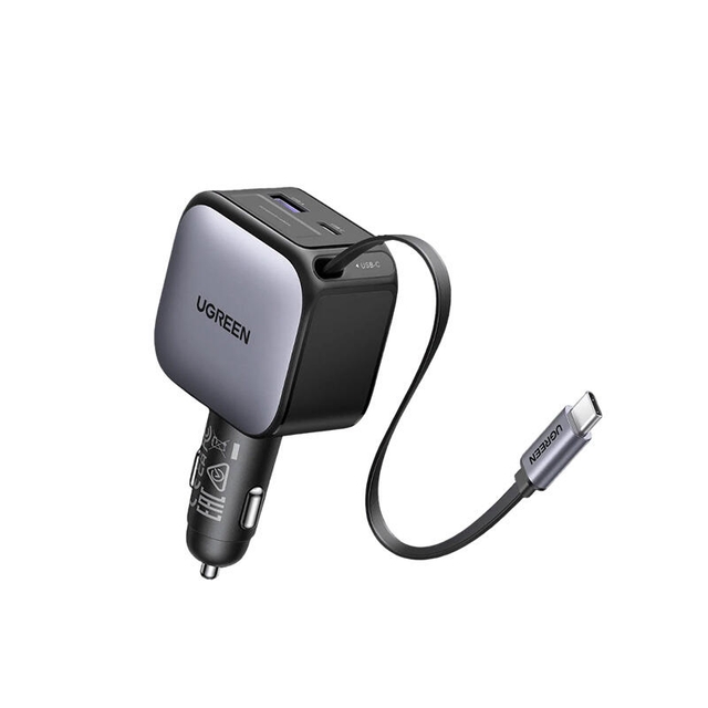 Ugreen Nexode 60W Car Charger With Retractable Type-C Cable 55212B Grey