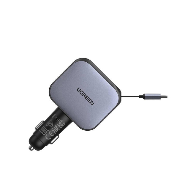 Ugreen Nexode 60W Car Charger With Retractable Type-C Cable 55212B Grey