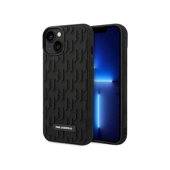 Karl Lagerfeld Case 3D Rubber Monogram Pattern MetalLogo iPhone 14 Plus KLHCP14MRUPKLPK Black