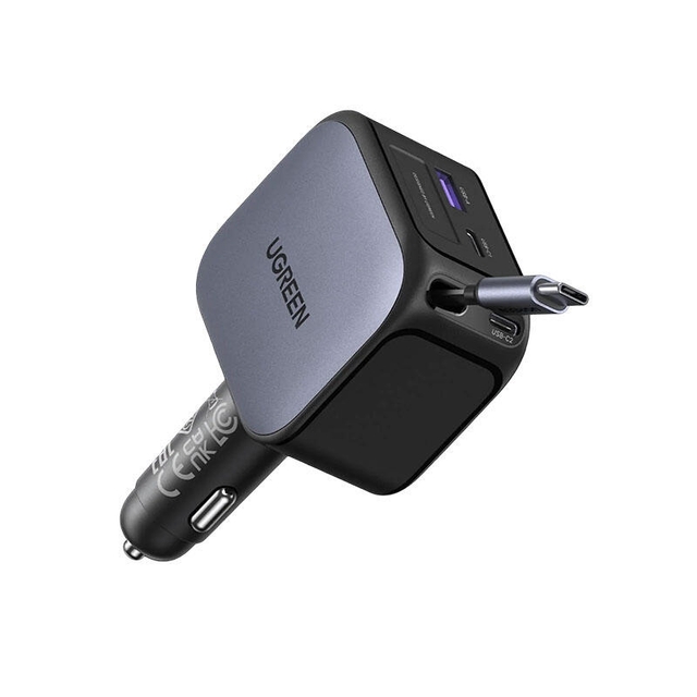 Ugreen Nexode 145W Car Charger With Retractable Type-C Cable 55910B Grey