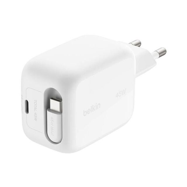 Belkin 45w USB-C With Retractable USB-C Wall Charger WCH023kqWH White