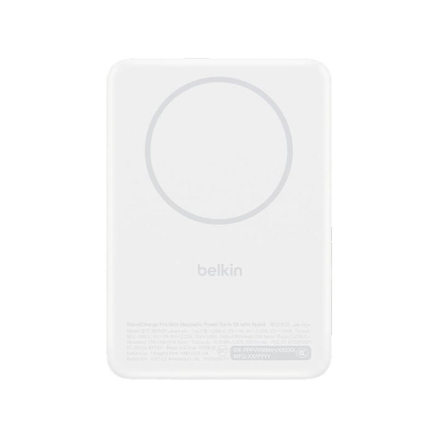 Belkin Slim Magnetic Wireless Power Bank Qi2 15W 5000mAh With Stand BPD011HQWH White