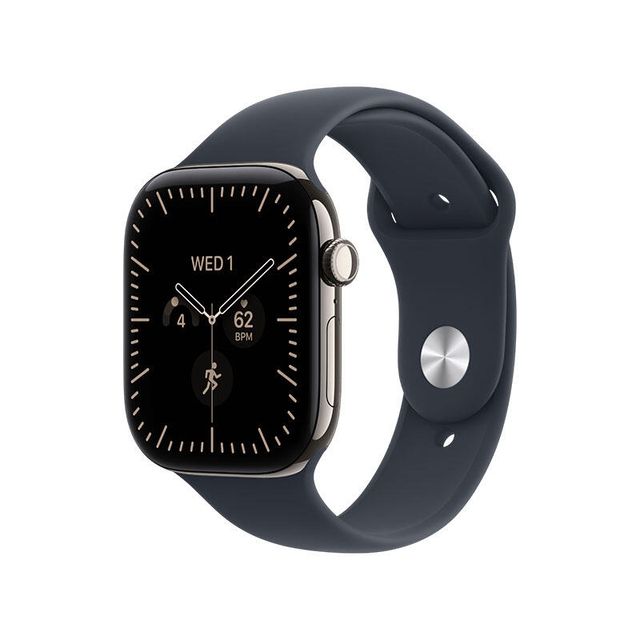Apple Watch Series 12 GPS 46mm Natural Titanium Case with Navy Blue Sport Band