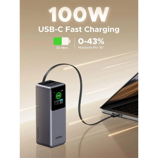 Ugreen Nexode 20000mAh Type-C USB Power Bank With Retractable Cable 95670B Grey