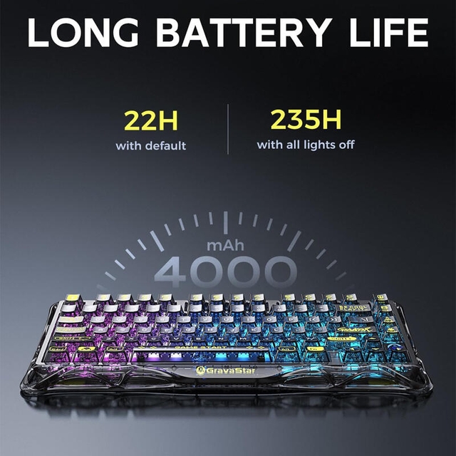 GravaStar Gaming Keyboard Mercury K1 Lite 75% Wireless Mechanical Transparent Black