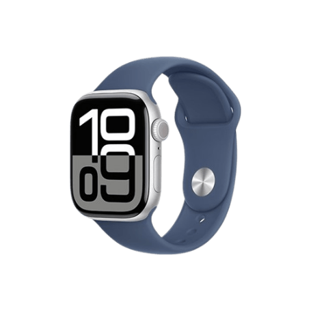 Apple Watch Series 10 GPS 46mm Silver Aluminum Case With Denim Sport Band MWWM3 M/L