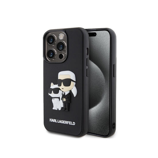 Karl Lagerfeld 3D Rubber Case NFT Karl & Choupette for iPhone 15 Pro KLHCP15L3DRKCNK Black
