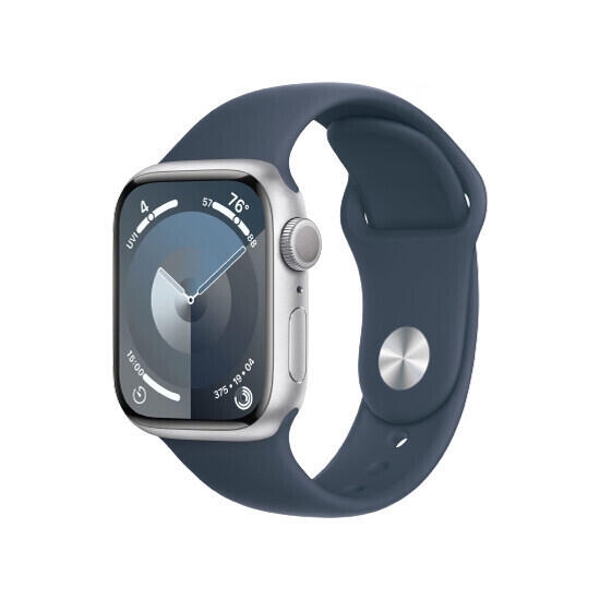 Apple Watch Series 9 GPS 45mm Silver Aluminum Case With Storm Blue Sport Band MR9D3 S/M