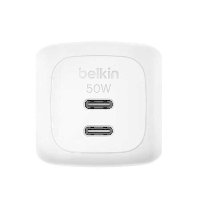 Belkin 50W Dual USB-C GaN Wall CHarger With PPS WCH019kqWH White