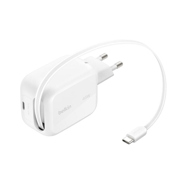Belkin 45w USB-C With Retractable USB-C Wall Charger WCH023kqWH White