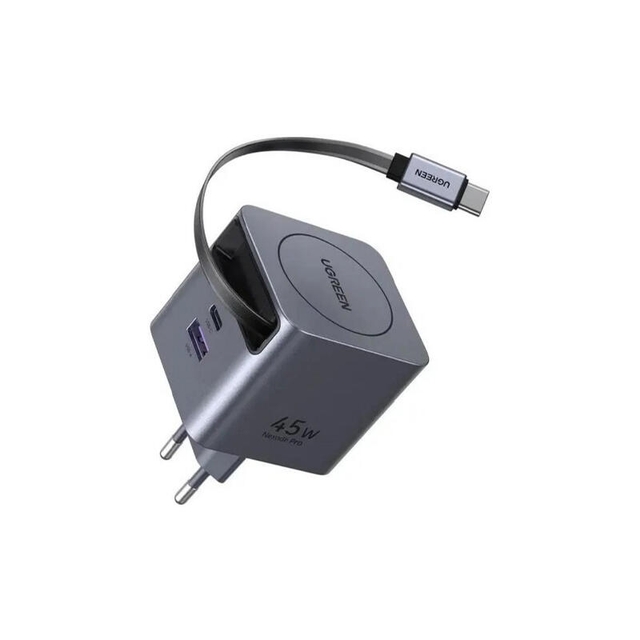 Ugreen 45W GaN Fast Charger With Retractable Cable 65822 Grey