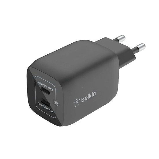 Belkin 65W Dual USB-C GaN Wall Charger With PPS Black