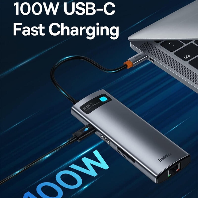 Baseus Metal Gleam Series 8-in-1 Multifunctional Type-C HUB Docking Station CAHUB-CV0G Grey