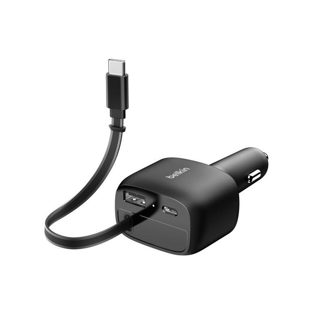Belkin 75W 2-Port with Retractable USB-C cable Car Charger CCC001hqBK Black