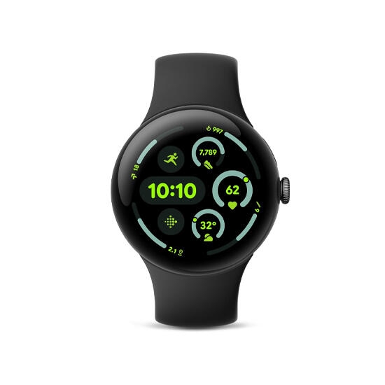 Google Pixel Watch 3 45mm Wi-Fi Matte Black Aluminium Case with Obsidian Active Band