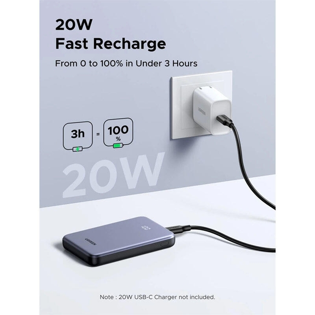 Ugreen Zapix Series 10000mAh Type-C USB Fast Charging Power Bank 75131B Grey