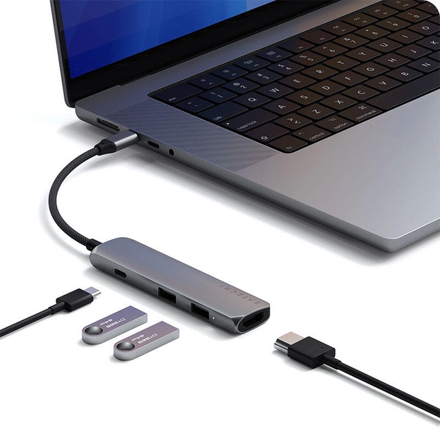 SATECHI 4-in-1 USB-C Slim Multiport Adapter 4K Space Grey
