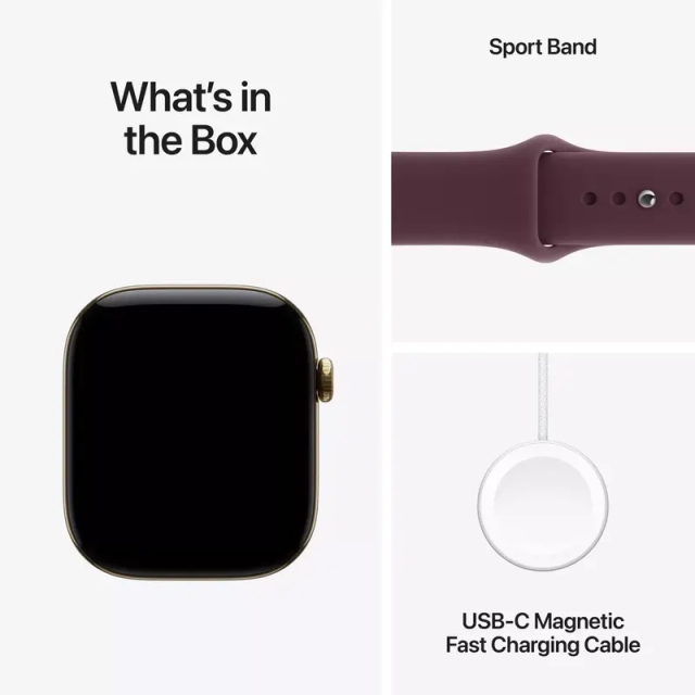 Apple Watch Series 12 GPS 46mm Radiant Gold Titanium Case with Burgundy Sport Band