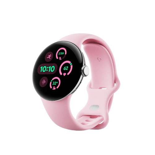 Google Pixel Watch 3 41mm Wi-Fi Polished Silver Aluminum Case with Rose Quartz Active Band