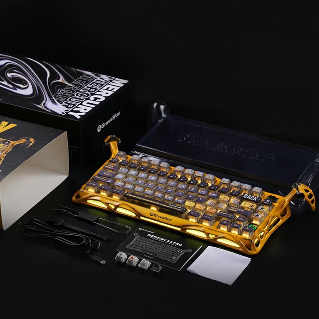 GravaStar Gaming Keyboard Special Edition Mercury K1 Pro 75% Wireless Mechanical Battle Worn Yellow