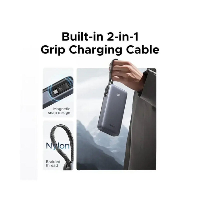 Ugreen 20000mAh Type-C USB Power Bank With Built-in Cable 55988B Grey