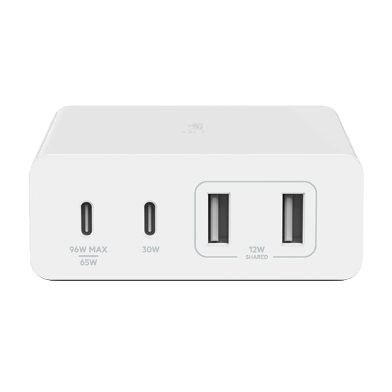 Belkin 108W USB-C Charger GAN 4-Port 2M Cord WCH01VFWH White