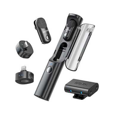 BOYA Magic 02 Transformable Al-Powered Mini Wireless Microphone combo Black